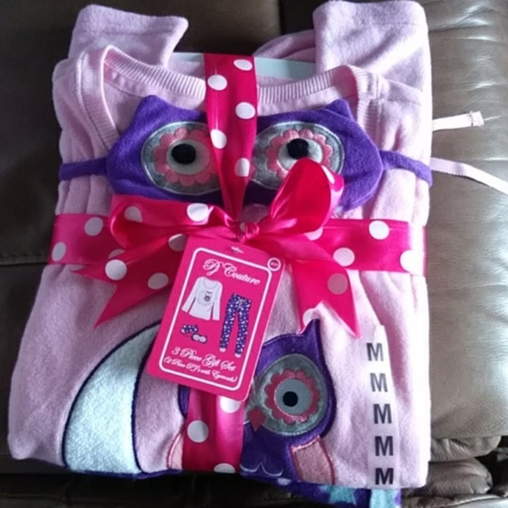 NWT PJ Couture pink purple flannel 3pc pj set